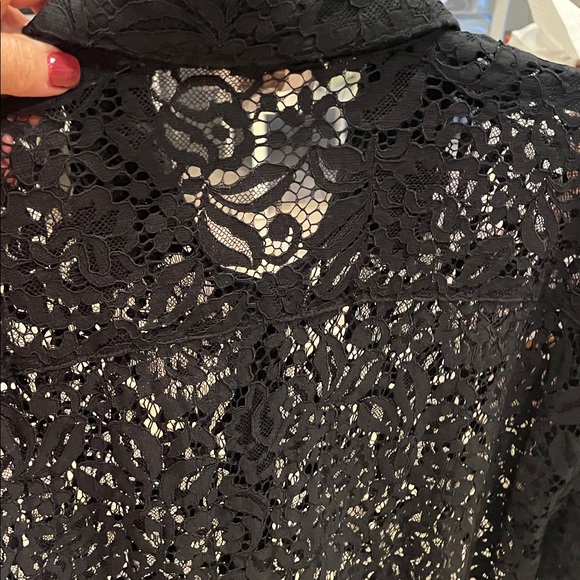 LOFT Elegant Black Lace Button-Up Blouse - Picture 6 of 10